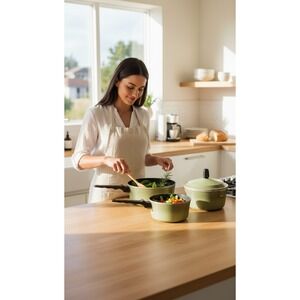 Vintage Super Health Olive Green Aluminum Cookware Set 3 Pots MCM